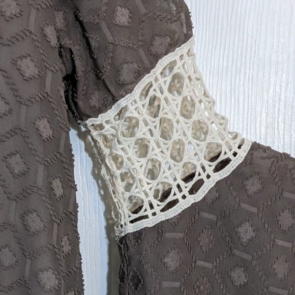 VaVa by Joy Han Brown Boho Textured Pattern Bell Sleeve Mid Dress - size S - Picture 8 of 14